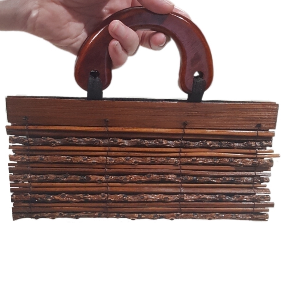 Vintage Handcrafted Twig Wood Handbag Rustic Fairycore Cottagecore Purse - Picture 2 of 7